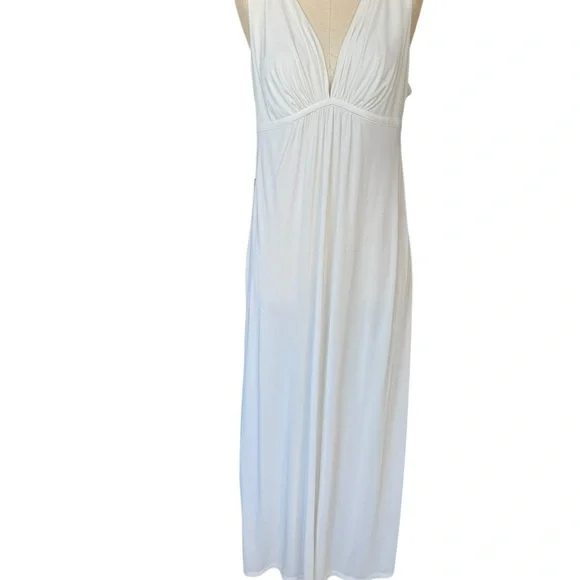 Natori White V-Neck Maxi Chemise Adjustable Strap Marilynn Monroe Style Gown - Picture 1 of 9
